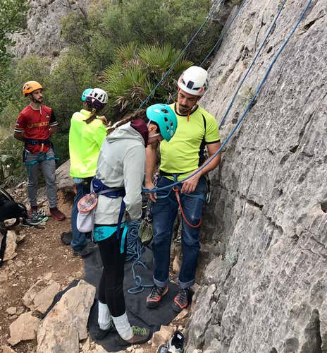 Rock climbing baptism in the canyon of the Turia in Chulilla