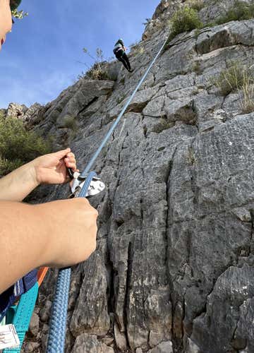 Rock climbing baptism in the canyon of the Turia in Chulilla