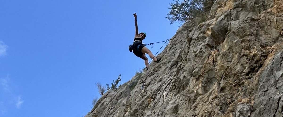 Rock climbing baptism in the canyon of the Turia in Chulilla